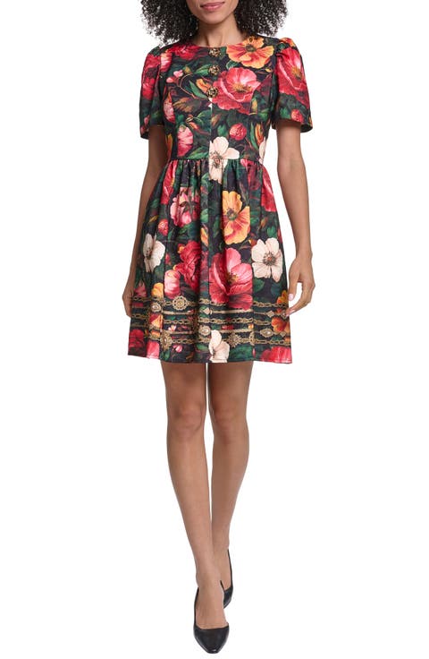 Print Jacquard Fit & Flare Dress