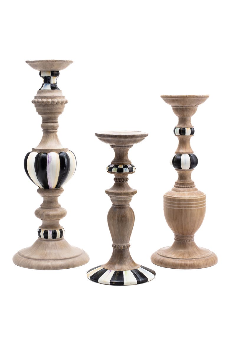 Courtly Set of 3 Pillar Candleholders, Main, color, BLACK