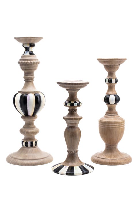 Courtly Set of 3 Pillar Candleholders