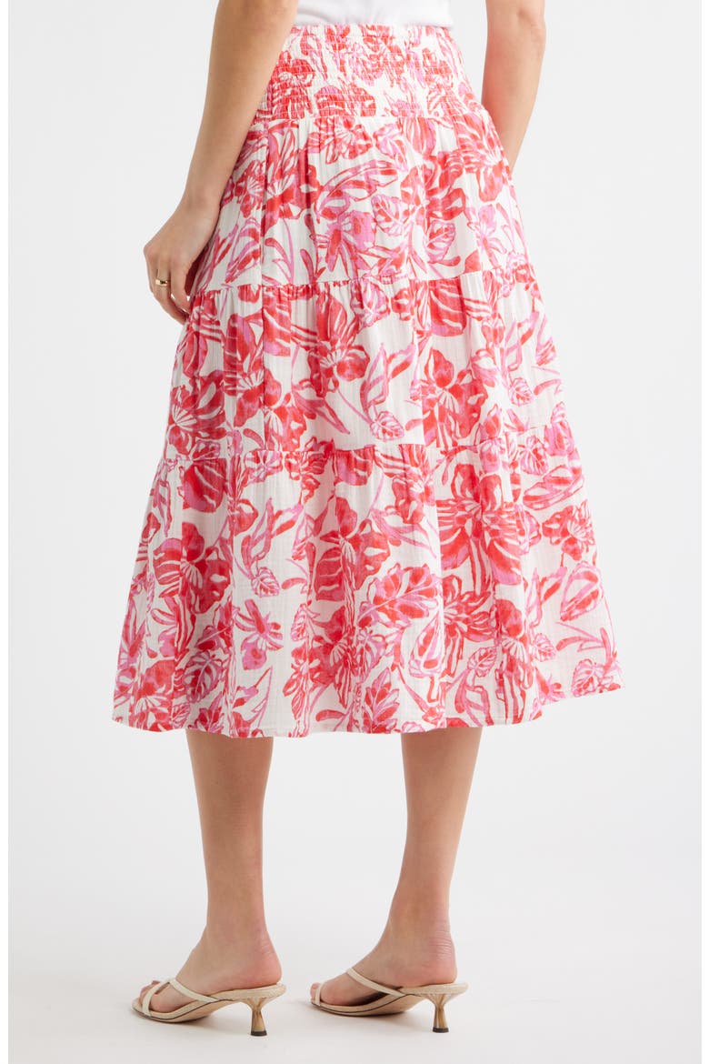 Tiered Cotton Gauze Midi Skirt, Alternate, color, IVORY- PINK ELLIE BLOSSOM