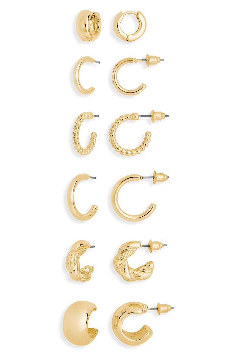 Set of 6 Hoop Earrings, Main, color, 14K GOLD DIPPED
