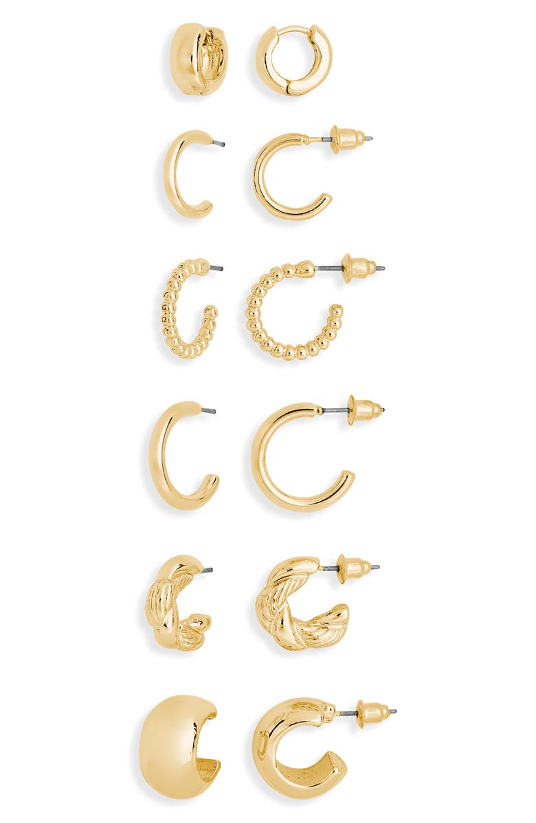 BP. Set of 6 Hoop Earrings, Main, color, 14K Gold Dipped