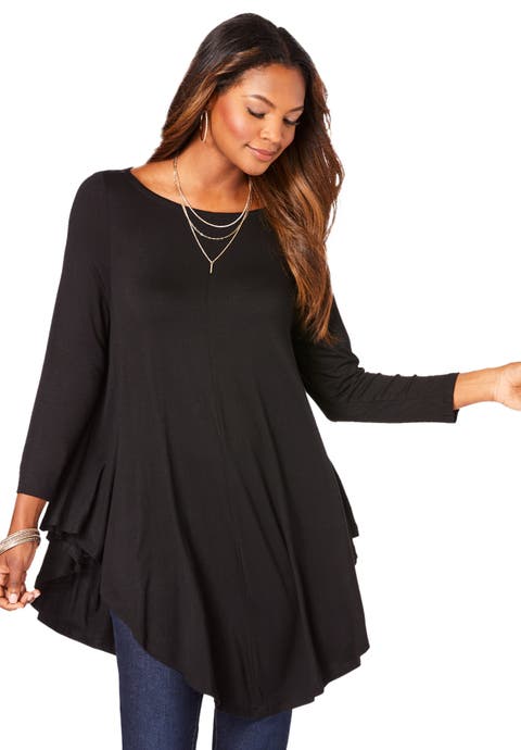 Plus Size Boatneck Swing Ultra Drape Tunic Top