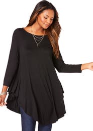 Roaman's Plus Size Boatneck Swing Ultra Drape Tunic Top