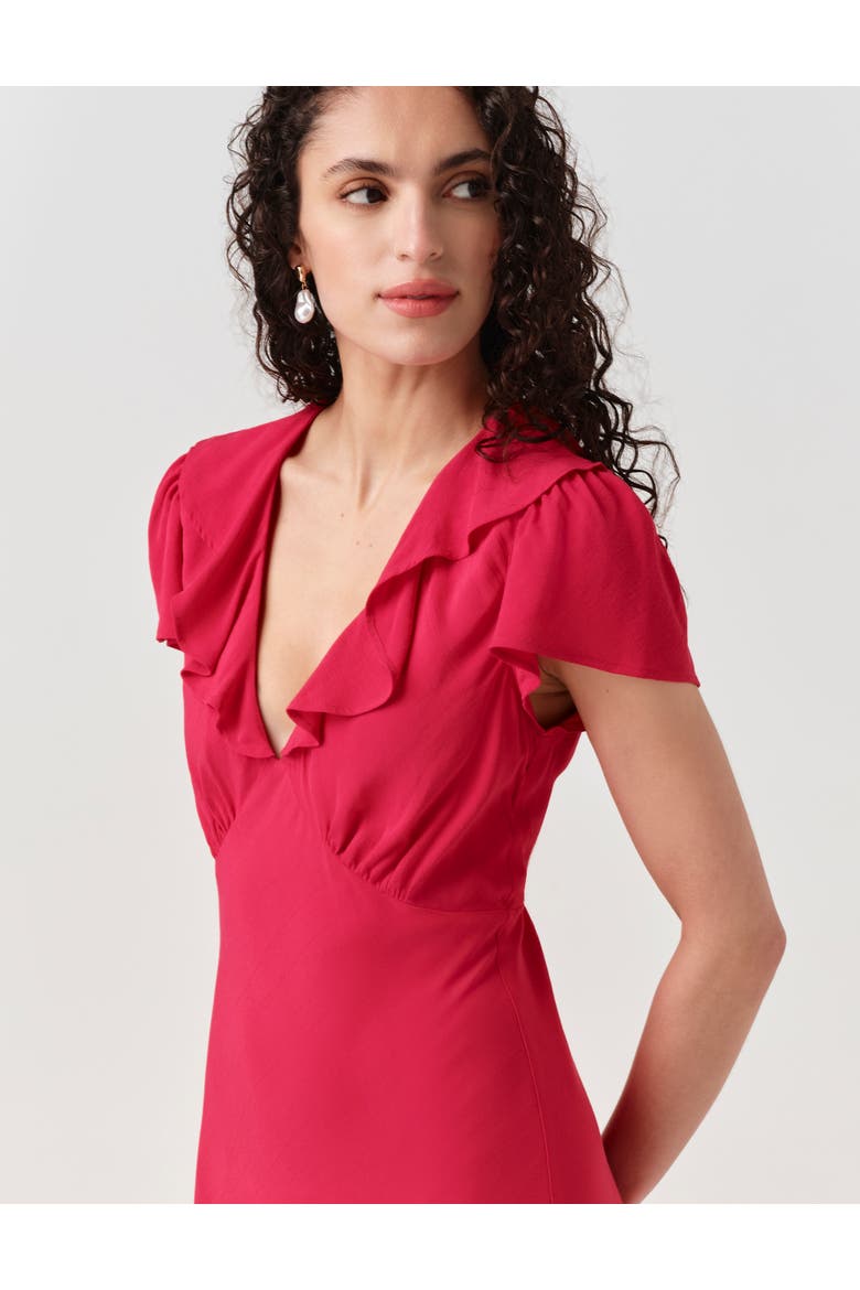 Kimmy Frill Neck Crepe Midi Dress, Alternate, color, Hot Pink