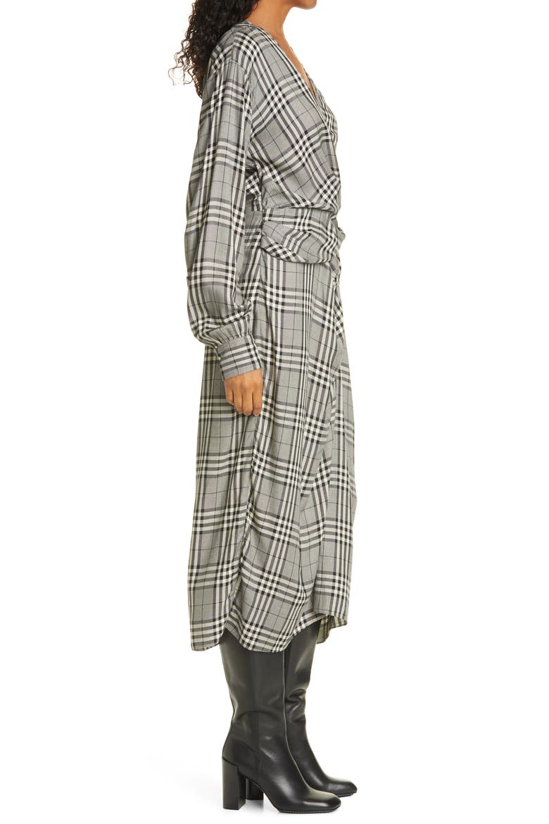 Amber Plaid Front Twist Long Sleeve Midi Dress, Alternate, color, BLACK/ WHITE