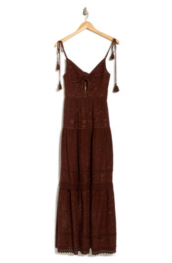 Alice And Olivia Alice + Olivia Minka Floral Embroidered Cutout Cotton & Linen Maxi Dress In Brown