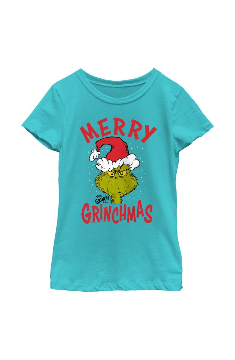 The Grinch Girl's The Grinch Merry Grinchmas  Graphic T-Shirt, Main, color, Tahiti Blue