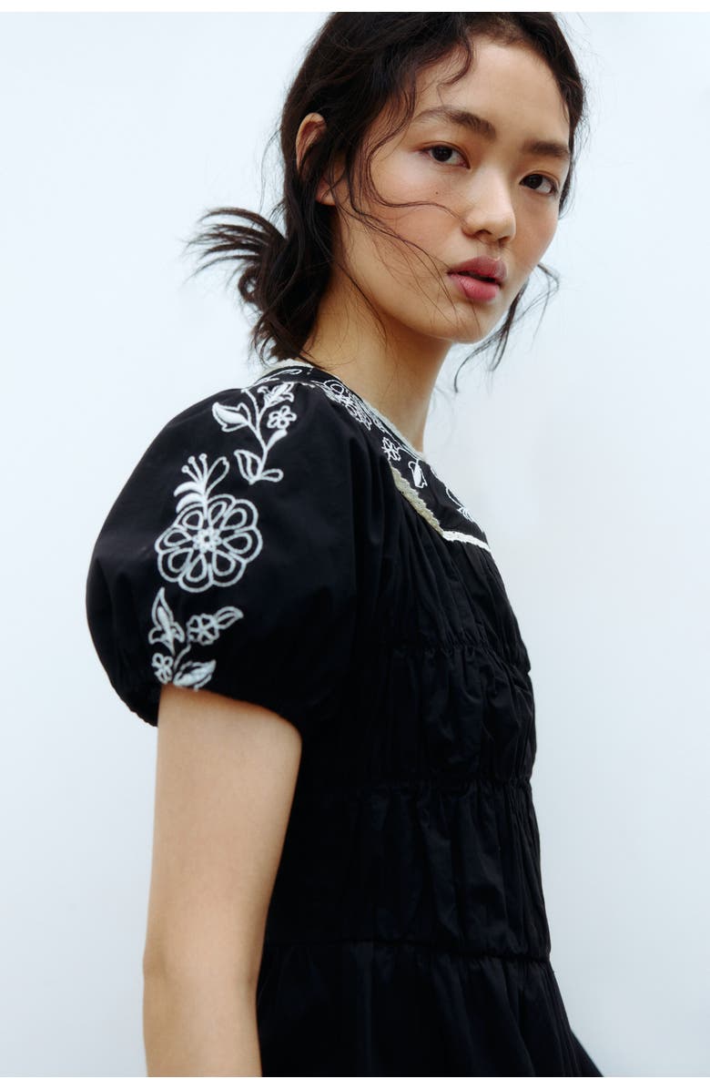H&M Embroidered Poplin Dress, Alternate, color, Black/Flowers