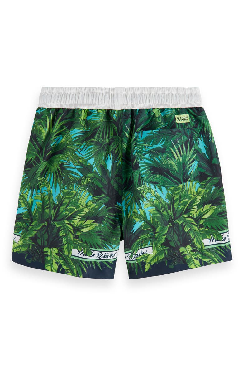 Scotch & Soda Kids' Palm Print Swim Trunks, Alternate, color, 
