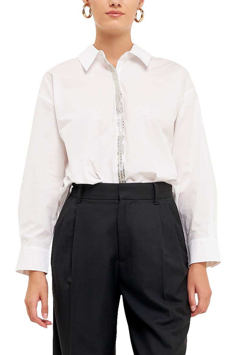 Sequins & Beads Poplin Shirt, Main, color, WHITE