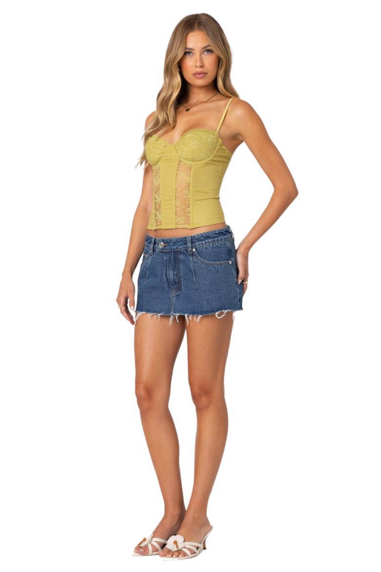 Avena Lace Panel Linen & Cotton Corset Top, Alternate, color, GREEN