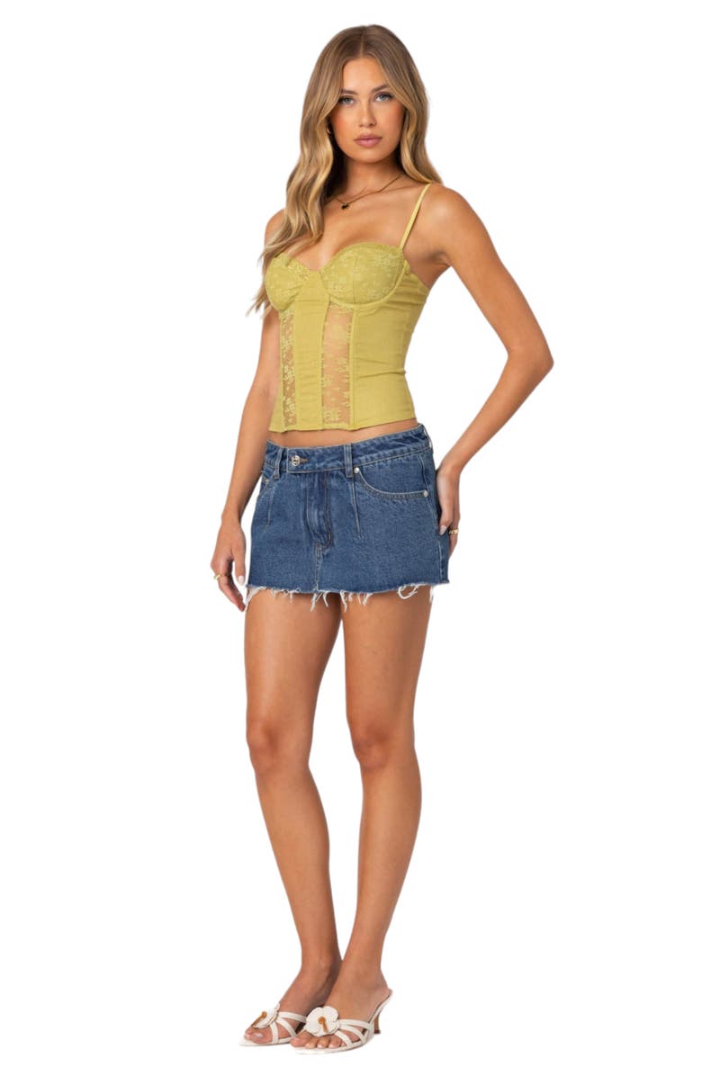 EDIKTED Avena Lace Panel Linen & Cotton Corset Top, Alternate, color, Green