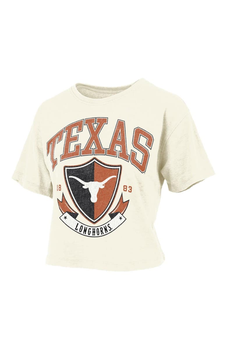 PRESSBOX Women's Pressbox Cream Texas Longhorns Buckler Vintage Cropped T-Shirt, Alternate, color, 