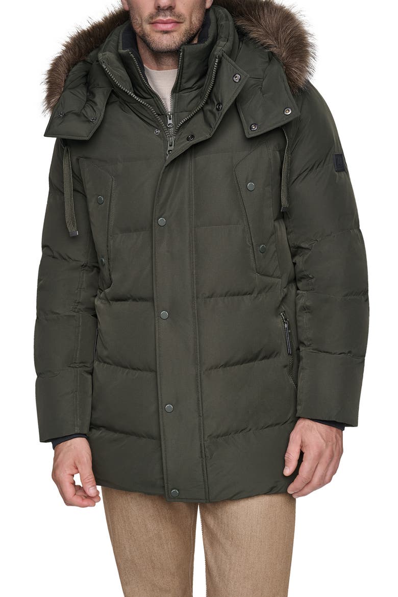 Hooded Down & Feather Fill Parka with Bib, Main, color, FOREST