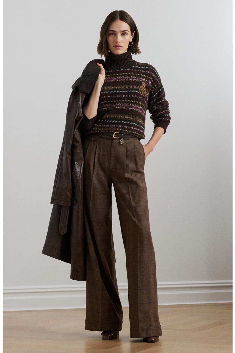 Fair Isle Wool Blend Turtleneck Sweater, Alternate, color, BROWN MULTI