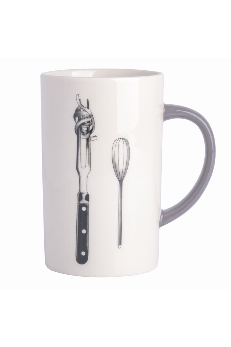 15 Ounce Tall Fine Ceramic Fork and Whisk Mug in White, Main, color, White