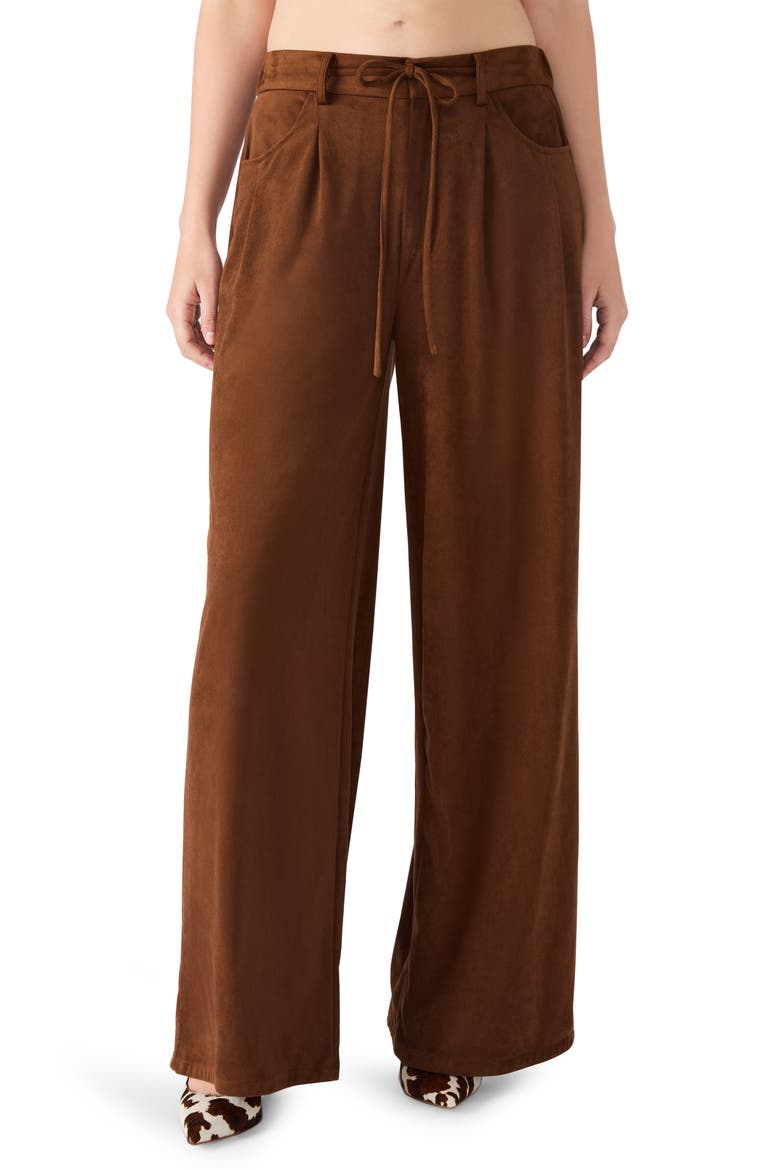 Alysia Faux Suede Drawstring Pants, Main, color, CHICORY COFFEE