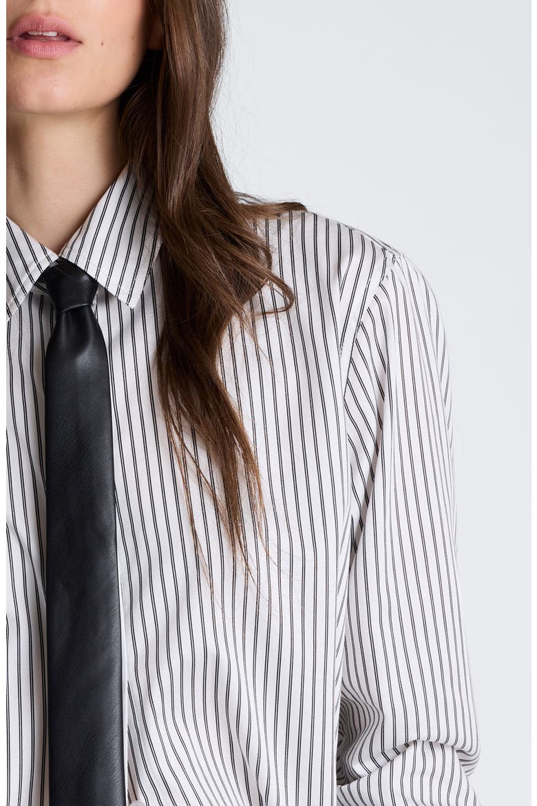Striped Boyfriend Shirt with Necktie, Alternate, color, PURE WHITE/ BLACK
