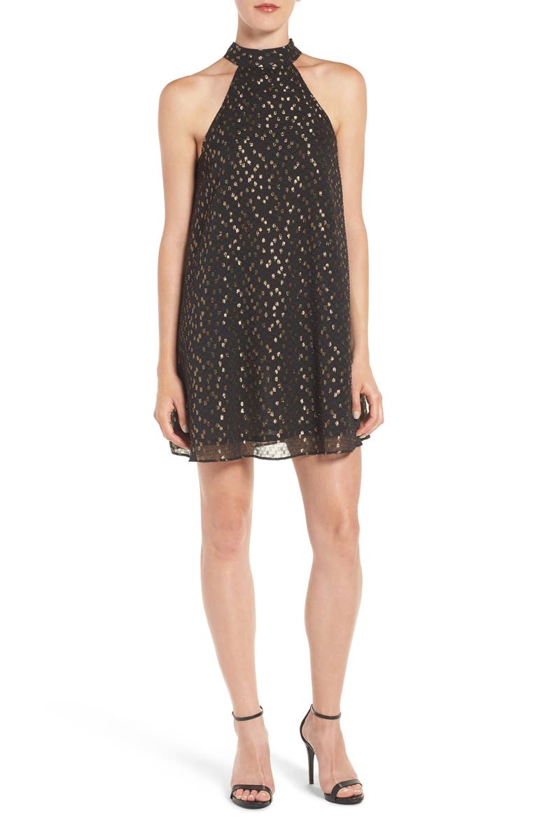 Metallic Halter Dress, Main, color, BLACK- GOLD DOT