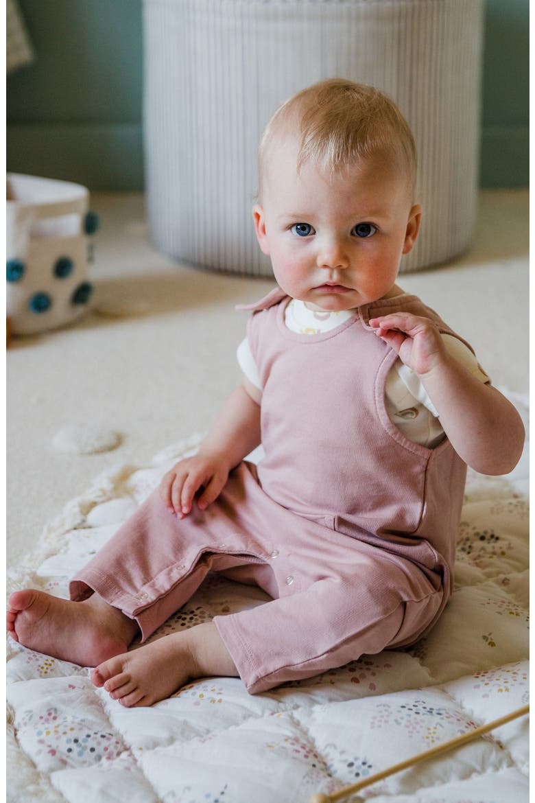 Organic Cotton French Terry Overalls, Alternate, color, SOFT PEONY