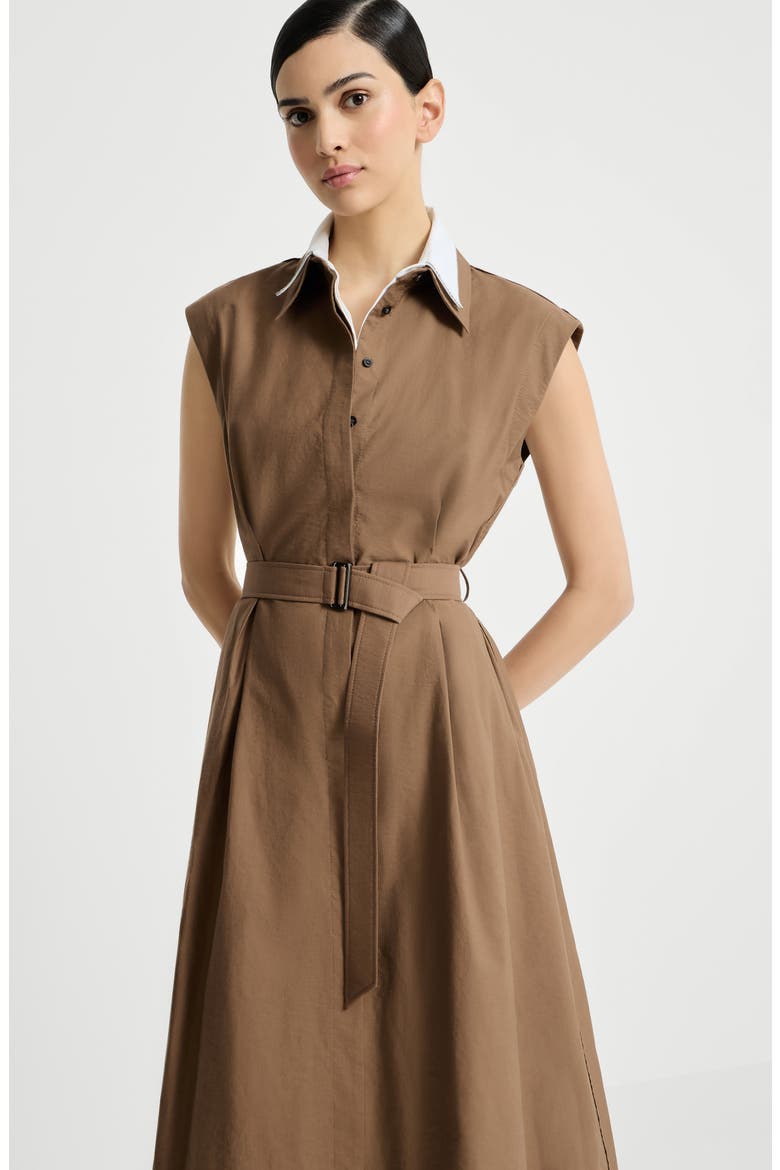 Texture twill Chemisier dress, Alternate, color, Brown