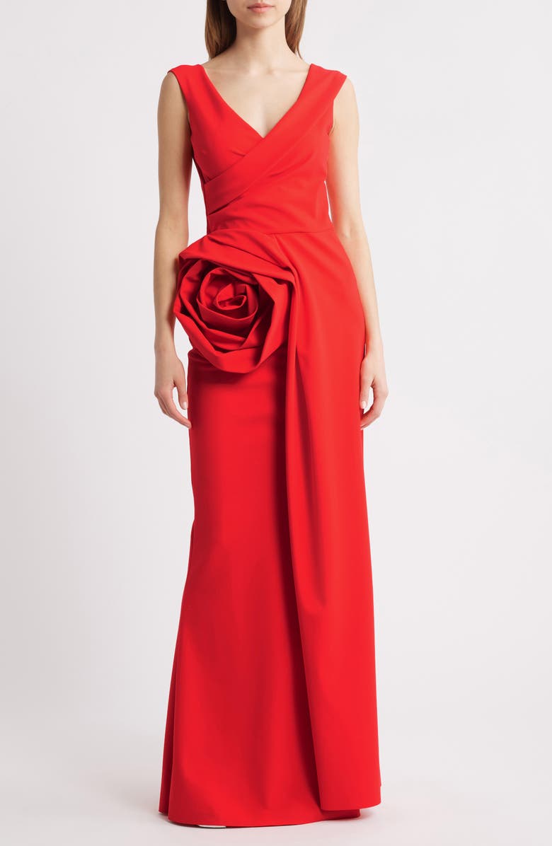 Chiara Boni La Petite Robe Tekkan Sleeveless Rosette Mermaid Gown, Main, color, Geranium