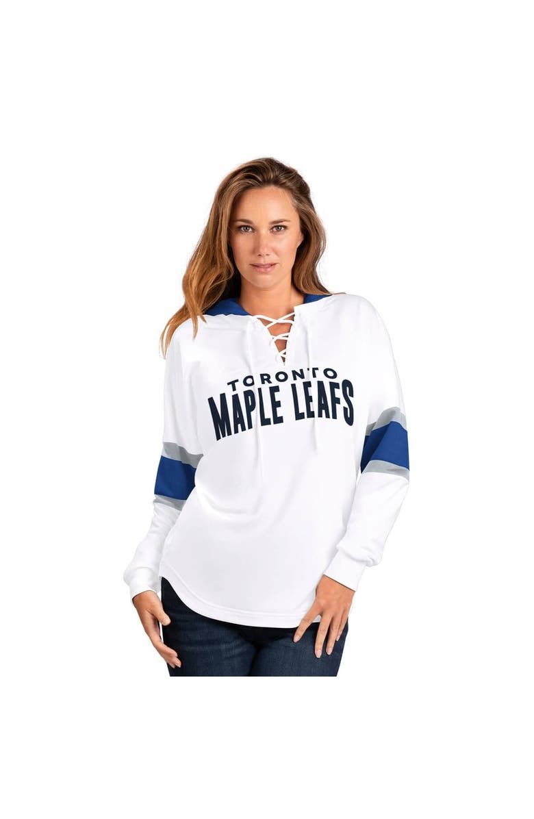 G-III 4HER BY CARL BANKS Women's G-III 4Her by Carl Banks White Toronto Maple Leafs Goal Zone Long Sleeve Lace-Up Hoodie T-Shirt, Main, color,