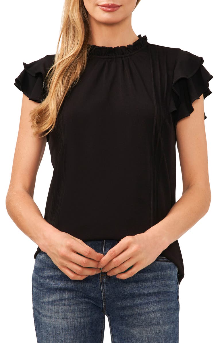 CeCe Pintuck Ruffle Short Sleeve Top, Main, color, 