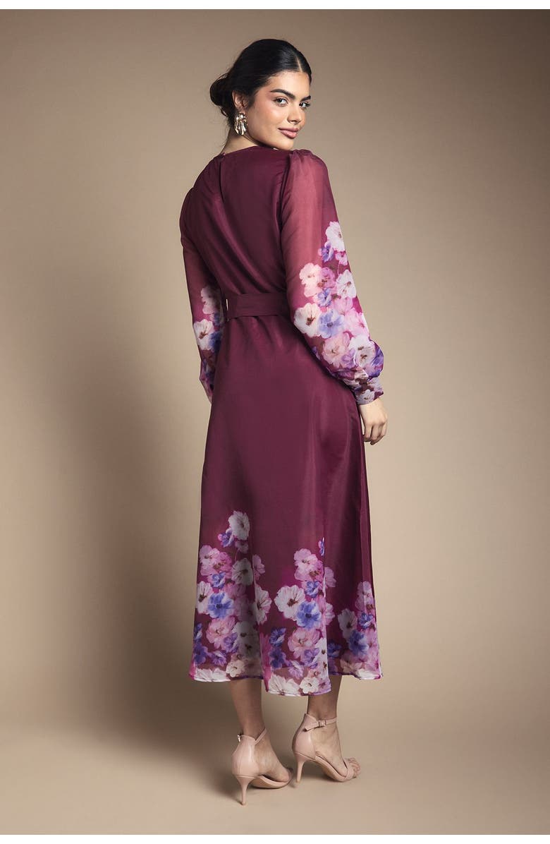 Wallis Organza Floral Print Belted Midi Dress, Alternate, color, Berry