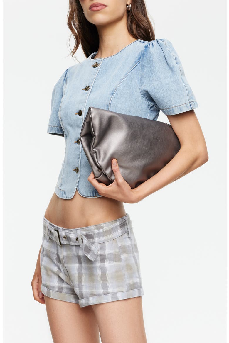 Puff Sleeve Denim Shirt, Alternate, color, LIGHT DENIM