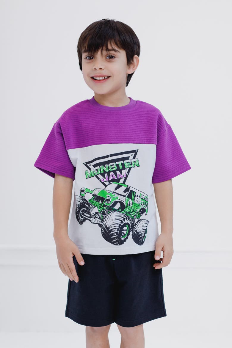 Grave Digger T-Shirt & Mesh Shorts Set, Alternate, color, Purple / Gray / Black
