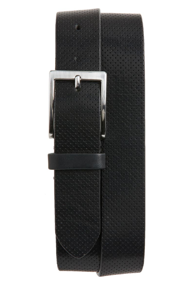 Perforated Leather Belt, Main, color, NERO