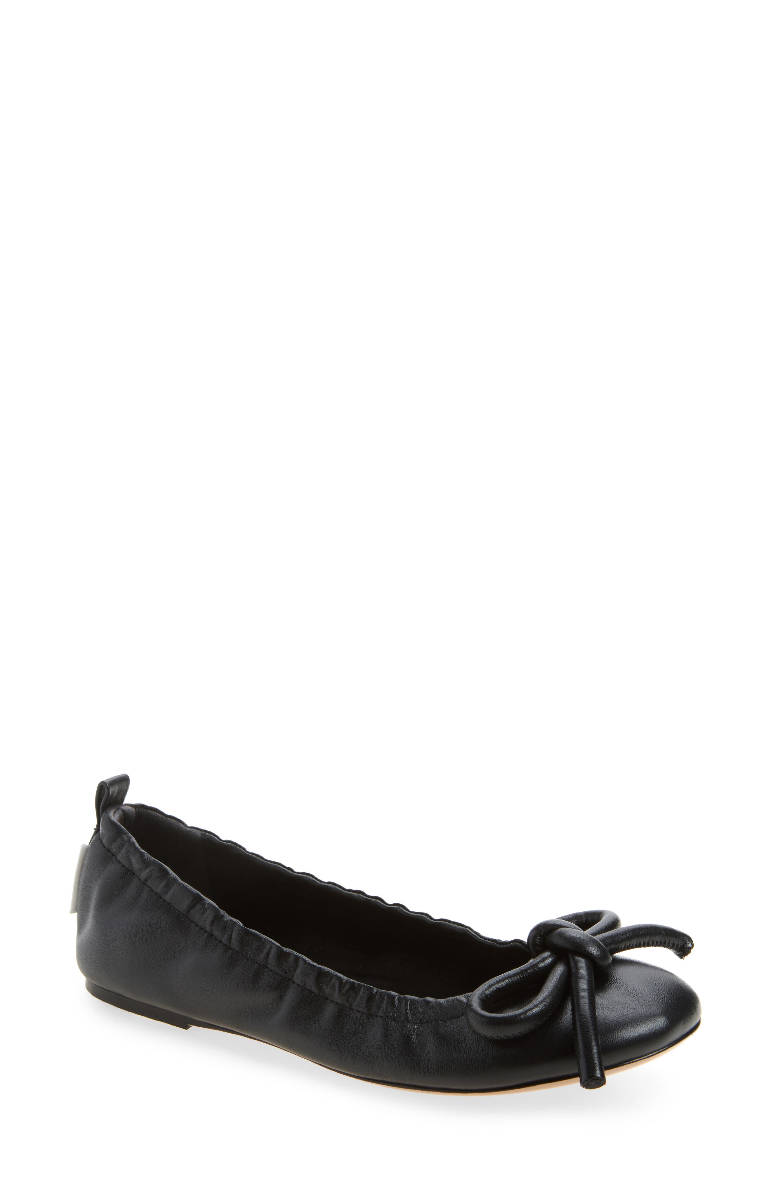 The Bow Lace-Up Ballerina Flat, Main, color, BLACK