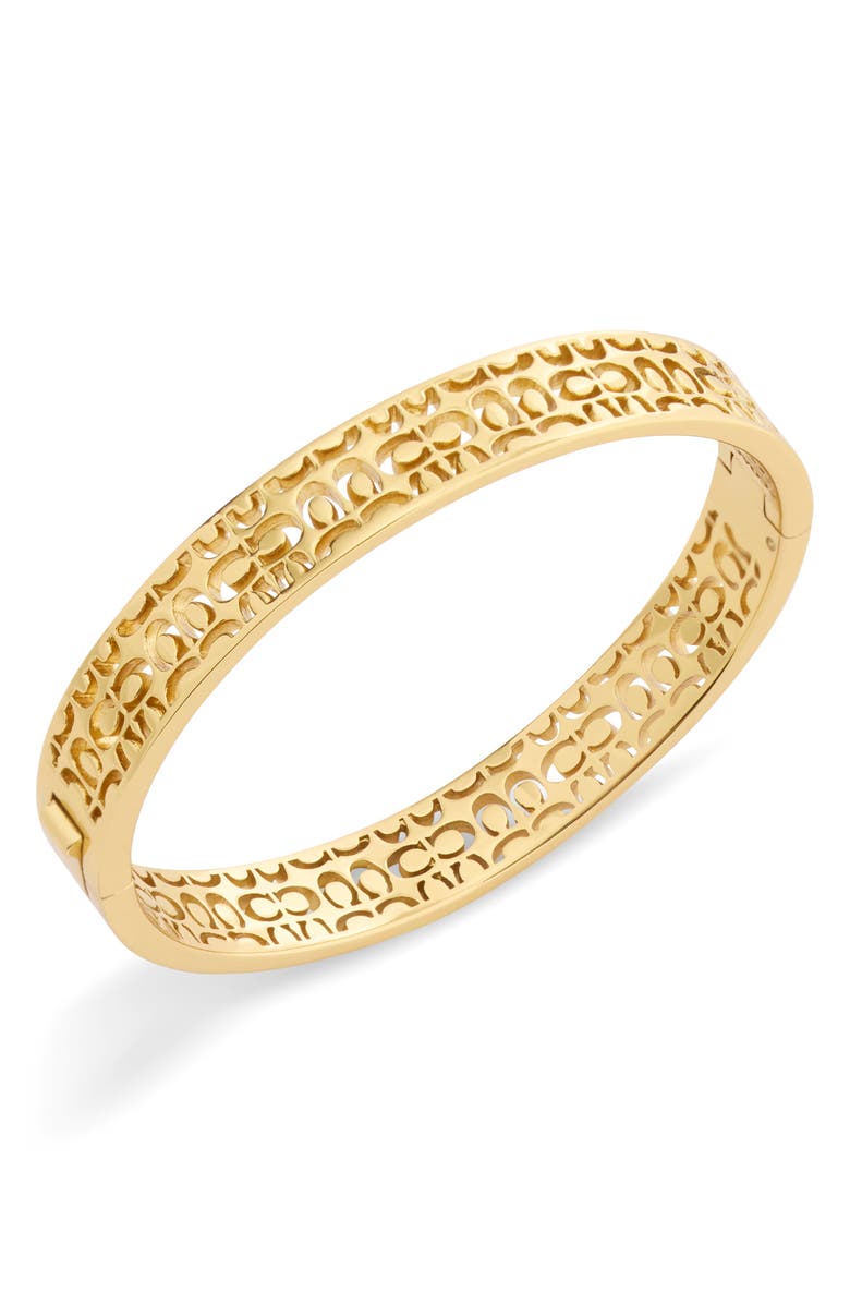 COACH Quilted C Cutout Bangle, Alternate, color, Shiny Gold