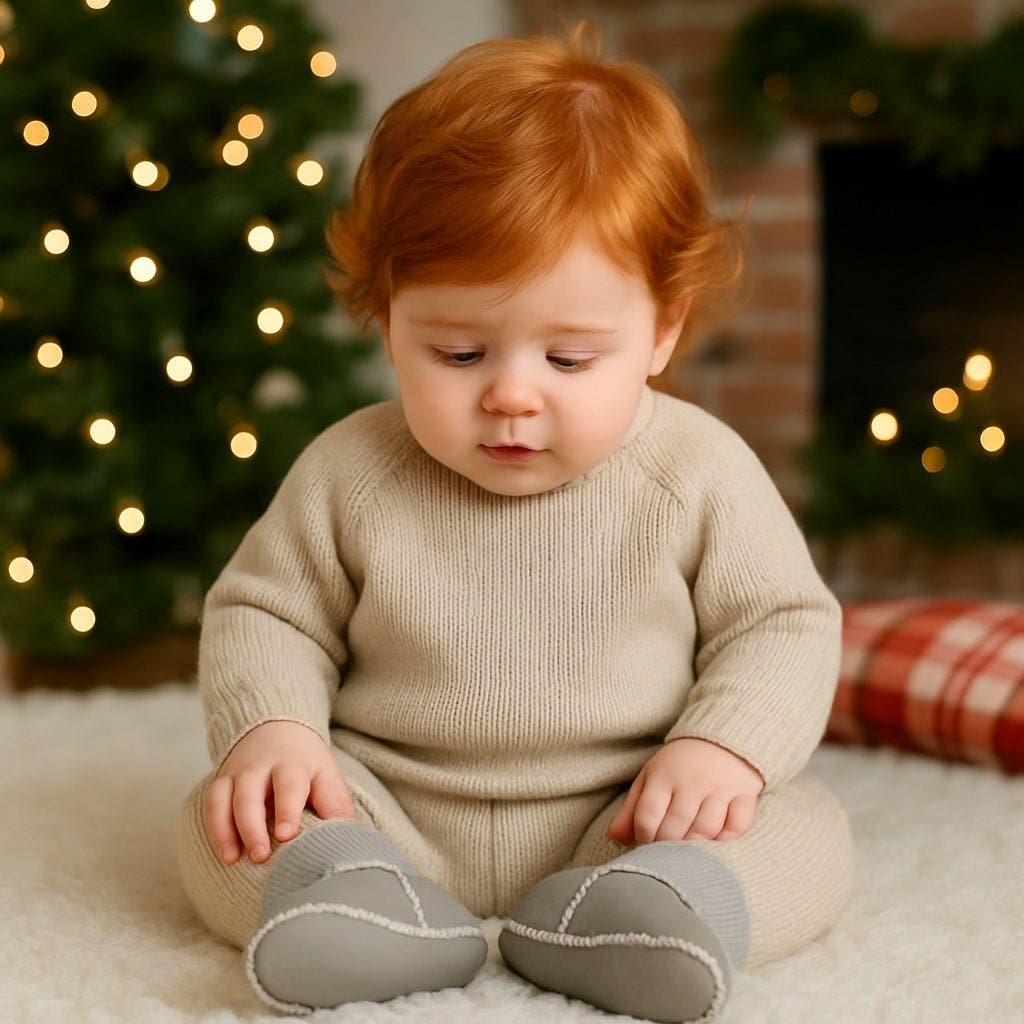 Finn + Emma Organic Shearling Baby Booties - Stay On, Alternate, color, Dove Grey