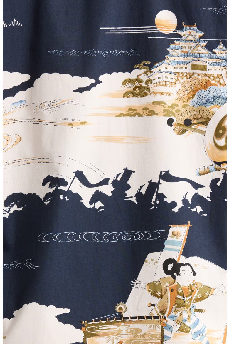 Hajime Print Short Sleeve Cotton Button-Down Shirt, Alternate, color, NAVY