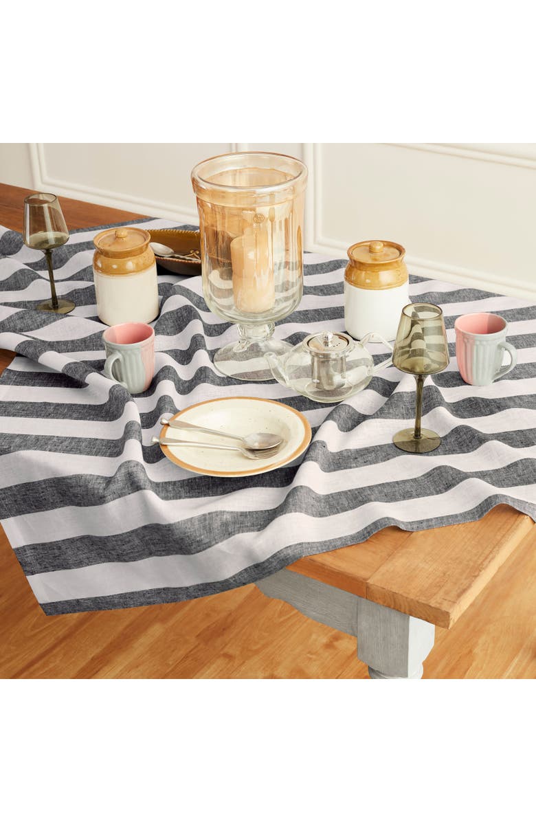 Solino Home Linen Table Throw - Cabana Stripe, 52" x 52", 52" x 52", Main, color, Black And White