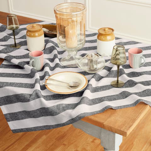 Linen Table Throw 52 x 52 Inch for Dining Table, Holiday and Everyday Table Decor - Cabana Stripe