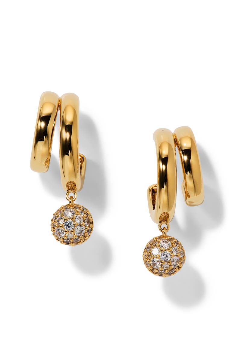 Pavé Drop Hoop Earrings, Alternate, color, GOLD