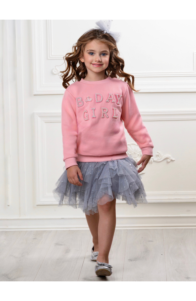 Mia Belle Girls Birthday Girl Princess Pearl Embellished Sweatshirt, Alternate, color, Pink