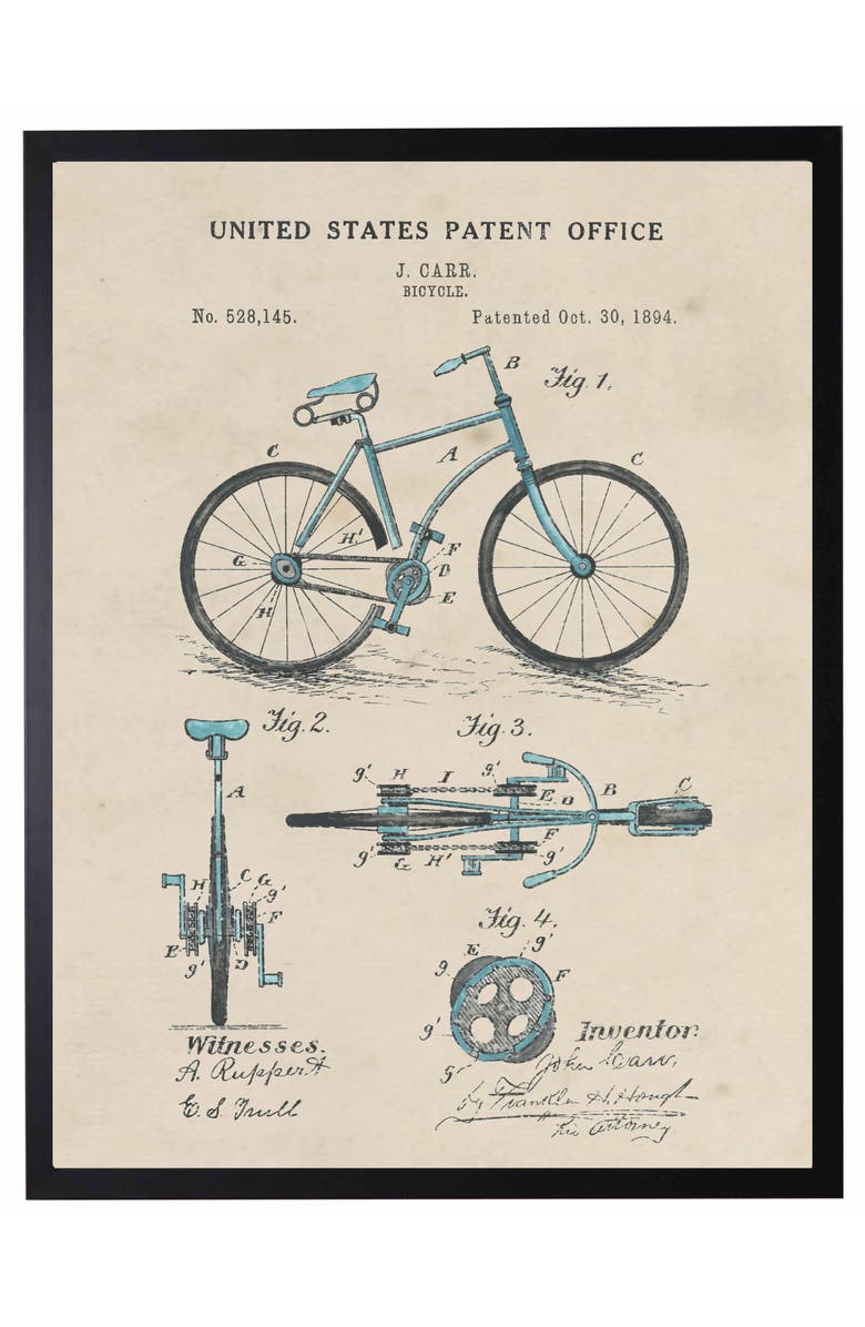 Antique Curiosities Blue Bicycle Patent in Black Frame, Main, color, NO COLOR