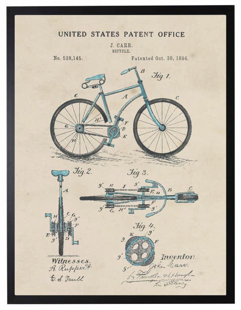 Blue Bicycle Patent in Black Frame