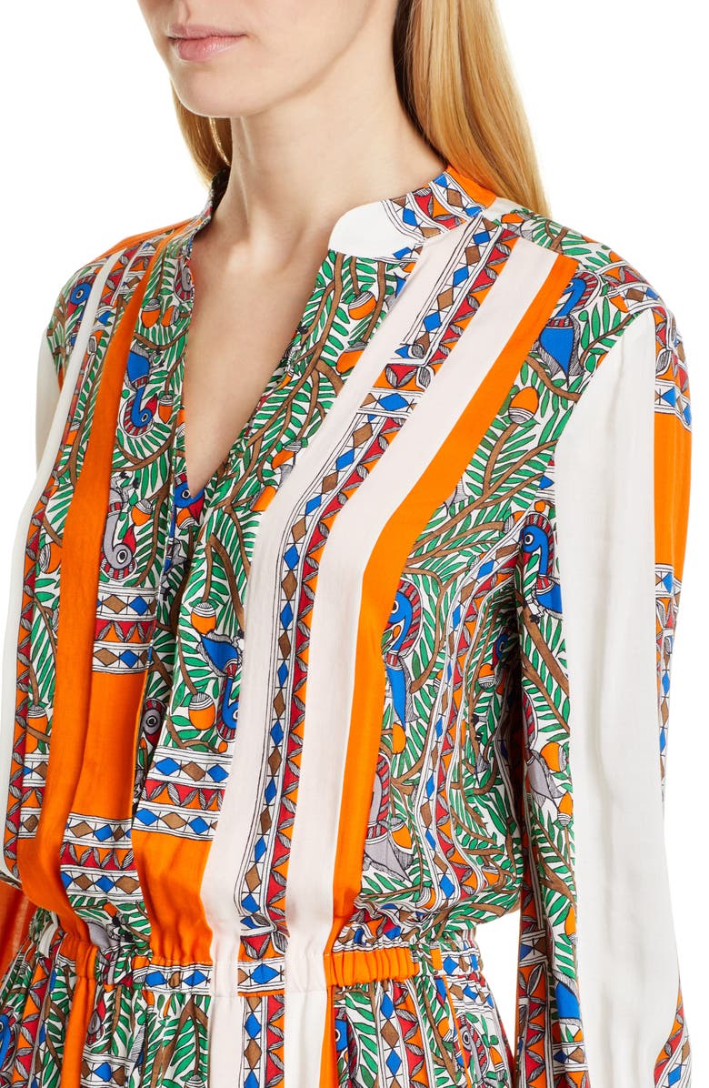 Tory Burch Long Sleeve Print Midi Dress, Alternate, color, 