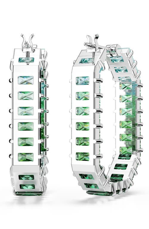 Swarovski Matrix Rhodium Plated Baguette Cut Hoop Earrings In Green