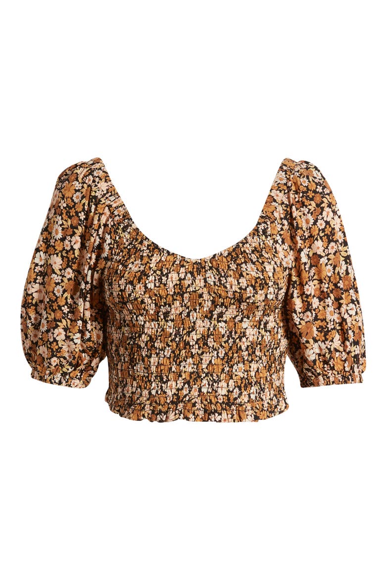 Sea of Dreams Floral Smocked Crop Top, Alternate, color, BROWN