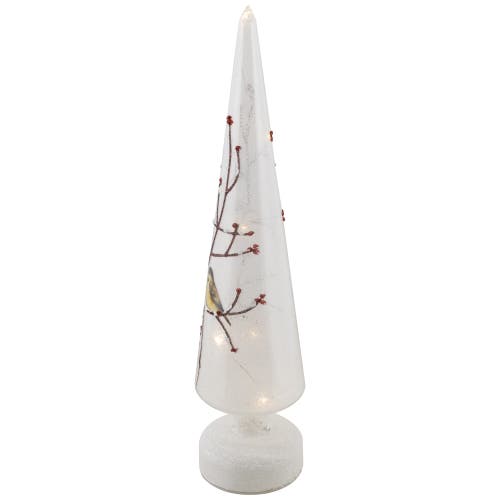 Northlight Led Lighted Birds On Branches Frosted Glass Cone Christmas Treedecoration In White