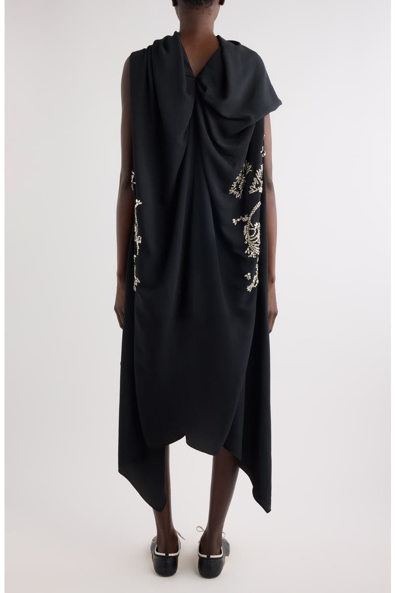 Ducya Embellished Cape Dress, Alternate, color, BLACK
