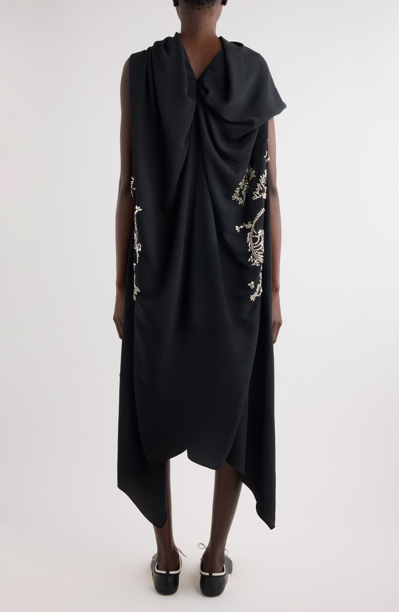 Dries Van Noten Crystal Embellished Draped Cape Dress, Alternate, color, Black