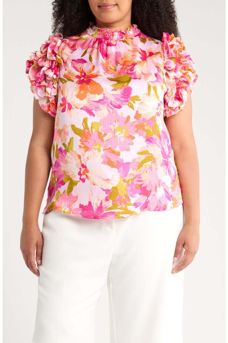 Abigal Floral Brenna Mock Neck Top, Main, color, CORAL PINK